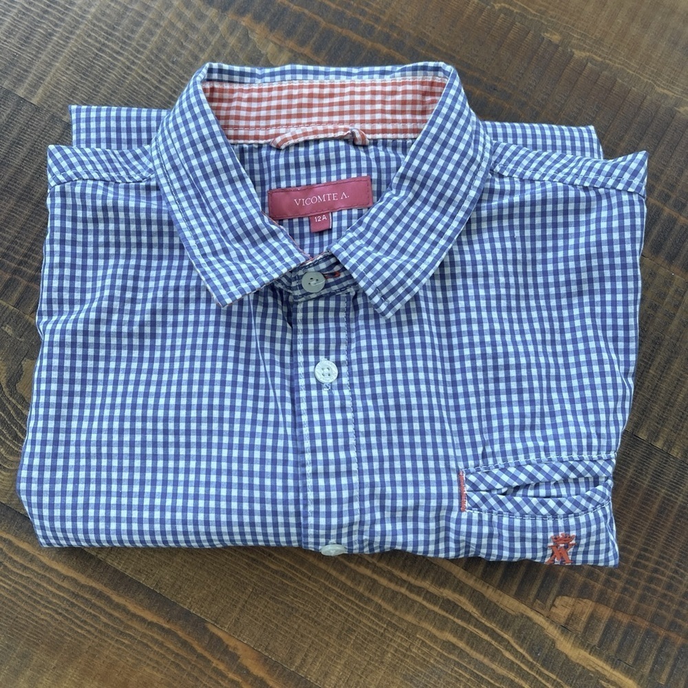 Shirt button down 12 kid long sleeves Vicomte A blue orange